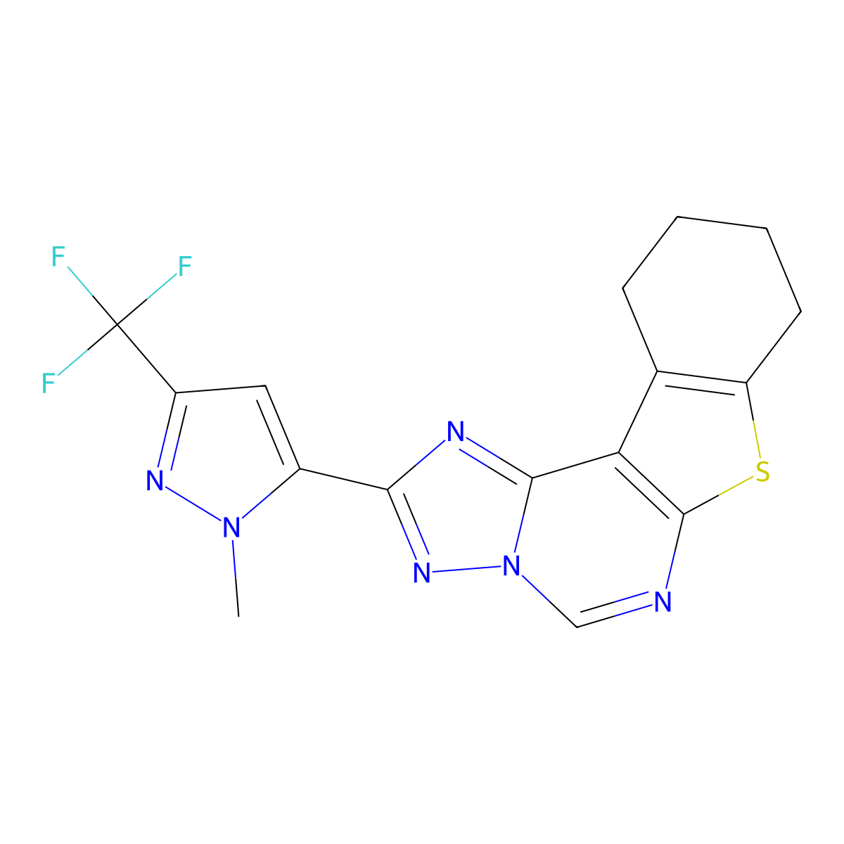 2-[1-methyl-3-(trifluoromethyl)-1H-pyrazol-5-yl]-8,9,10,11-tetrahydro[1]benzothieno[3,2-e][1,2,4]triazolo[1,5-c]pyrimidine molecular structure, CAS 1005563-23-4