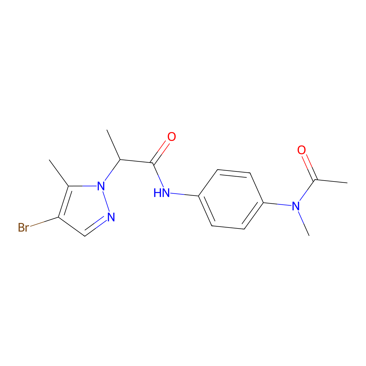 N-{4-[acetyl(methyl)amino]phenyl}-2-(4-bromo-5-methyl-1H-pyrazol-1-yl)propanamide molecular structure, CAS 1005563-38-1
