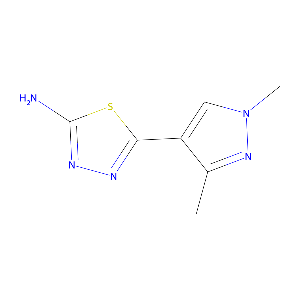5-(1,3-dimethyl-1H-pyrazol-4-yl)-1,3,4-thiadiazol-2-amine molecular structure, CAS 1005563-40-5