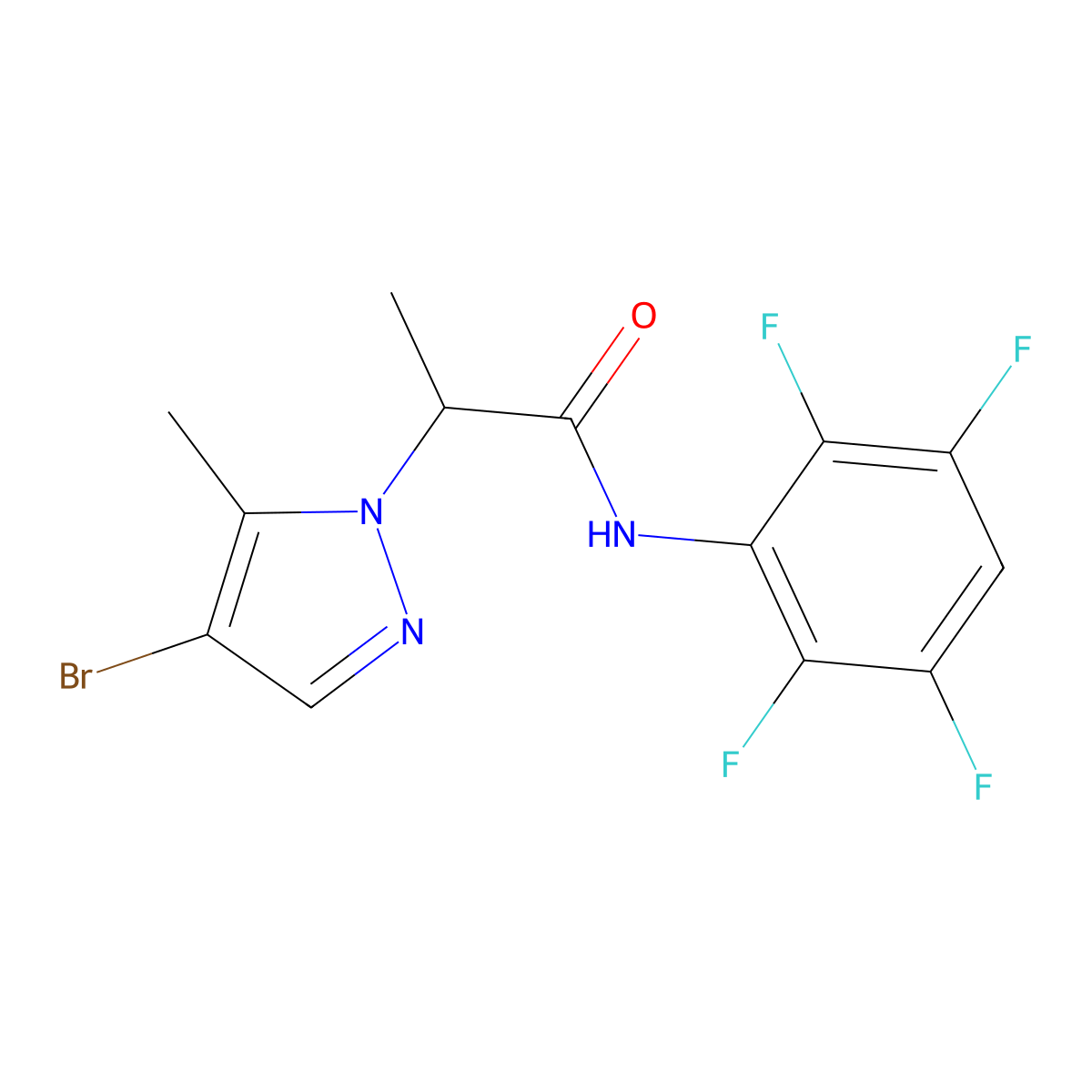 2-(4-bromo-5-methyl-1H-pyrazol-1-yl)-N-(2,3,5,6-tetrafluorophenyl)propanamide molecular structure, CAS 1005563-42-7