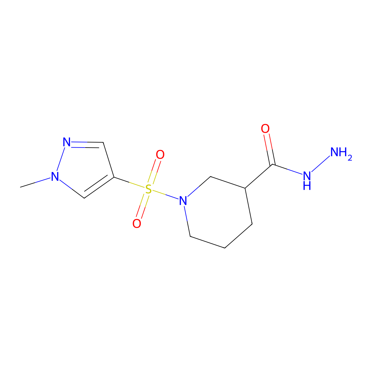 1-((1-Methyl-1H-pyrazol-4-yl)sulfonyl)piperidine-3-carbohydrazide molecular structure, CAS 1005563-54-1