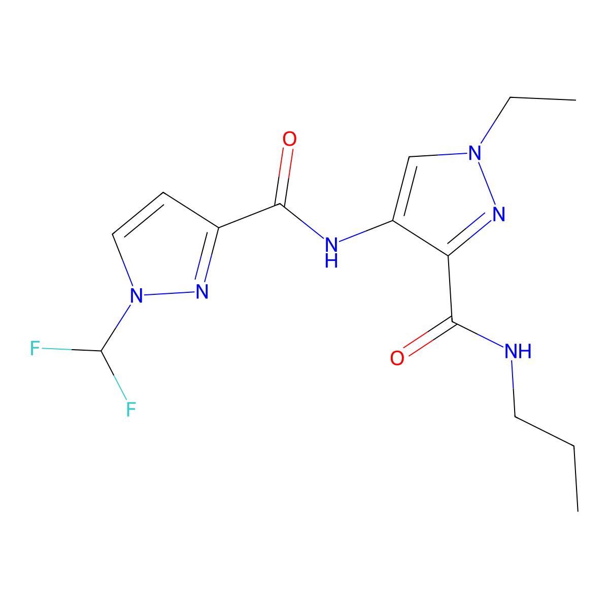 4-[[1-(difluoromethyl)pyrazole-3-carbonyl]amino]-1-ethyl-N-propylpyrazole-3-carboxamide molecular structure, CAS 1005563-58-5