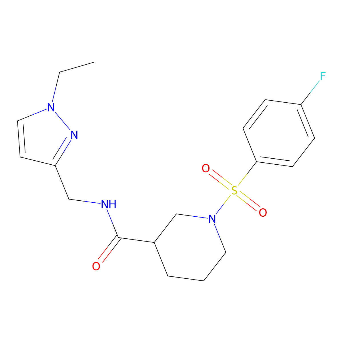 N-[(1-ethyl-1H-pyrazol-3-yl)methyl]-1-[(4-fluorophenyl)sulfonyl]piperidine-3-carboxamide molecular structure, CAS 1005564-07-7