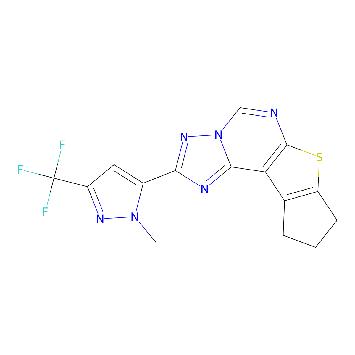 2-[1-methyl-3-(trifluoromethyl)-1H-pyrazol-5-yl]-9,10-dihydro-8H-cyclopenta[4,5]thieno[3,2-e][1,2,4]triazolo[1,5-c]pyrimidine molecular structure, CAS 1005564-10-2