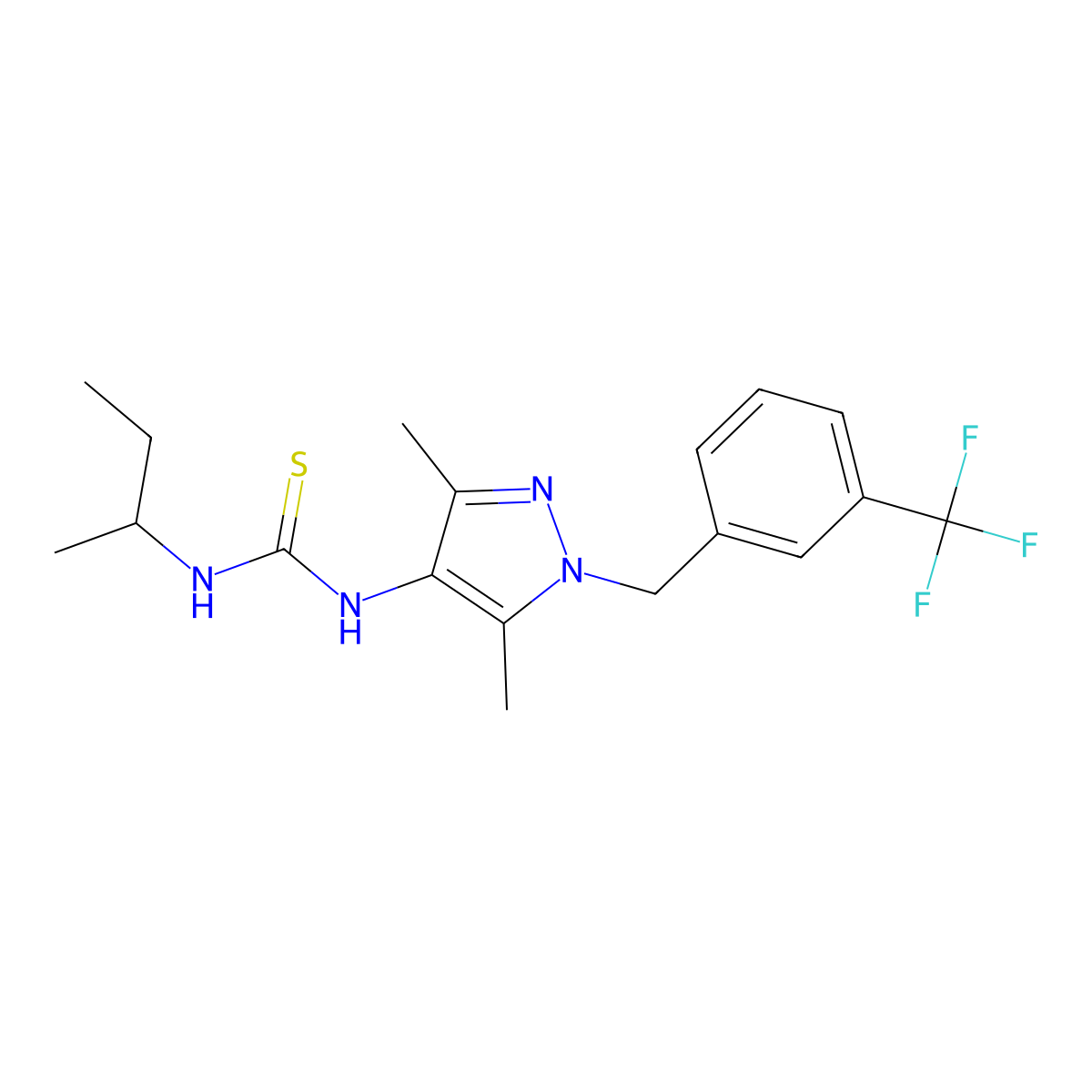 1-Butan-2-yl-3-[3,5-dimethyl-1-[[3-(trifluoromethyl)phenyl]methyl]pyrazol-4-yl]thiourea molecular structure, CAS 1005564-21-5