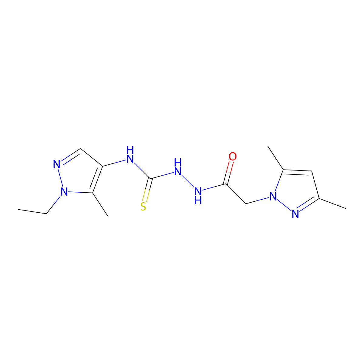 1-[[2-(3,5-Dimethylpyrazol-1-yl)acetyl]amino]-3-(1-ethyl-5-methylpyrazol-4-yl)thiourea molecular structure, CAS 1005564-47-5