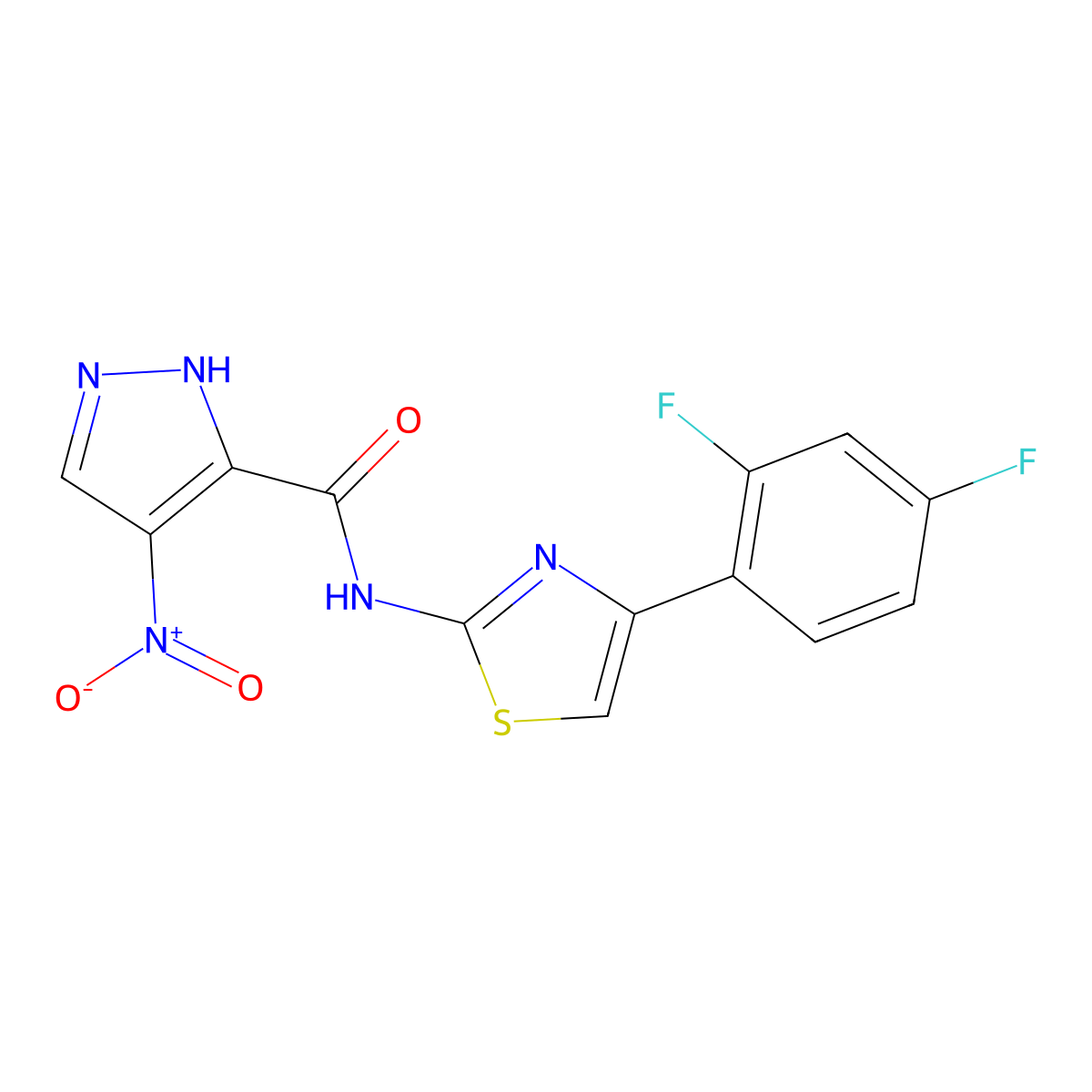 N-[4-(2,4-difluorophenyl)-1,3-thiazol-2-yl]-4-nitro-1H-pyrazole-3-carboxamide molecular structure, CAS 1005564-79-3