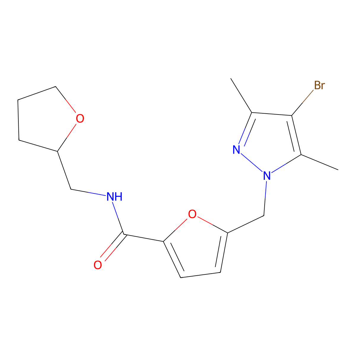 5-[(4-bromo-3,5-dimethyl-1H-pyrazol-1-yl)methyl]-N-(tetrahydrofuran-2-ylmethyl)furan-2-carboxamide molecular structure, CAS 1005565-21-8