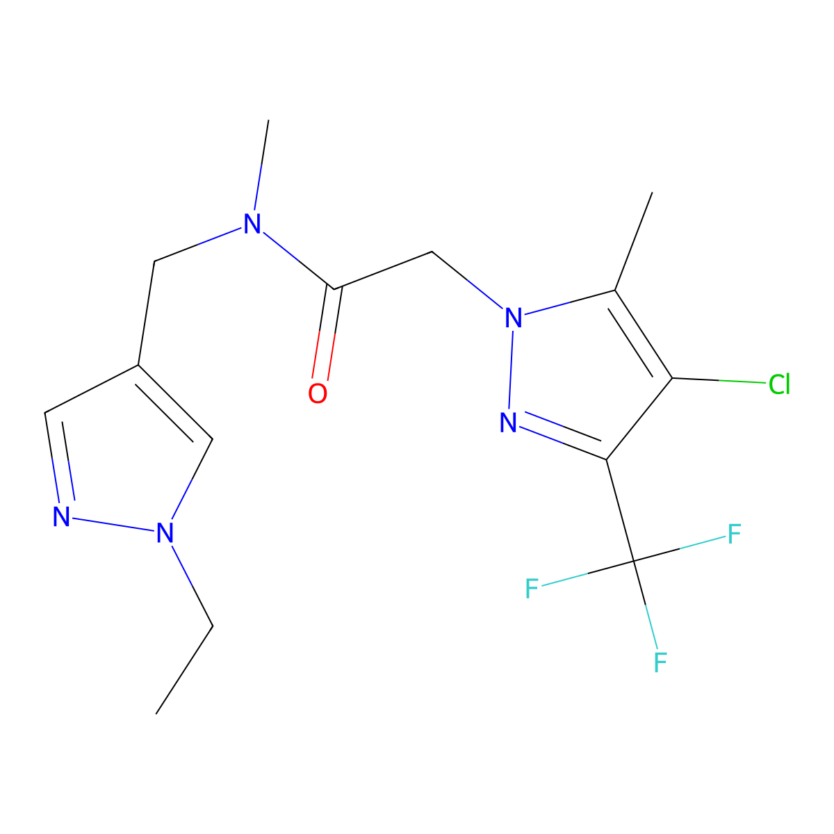 2-[4-chloro-5-methyl-3-(trifluoromethyl)-1H-pyrazol-1-yl]-N-[(1-ethyl-1H-pyrazol-4-yl)methyl]-N-methylacetamide molecular structure, CAS 1005565-61-6