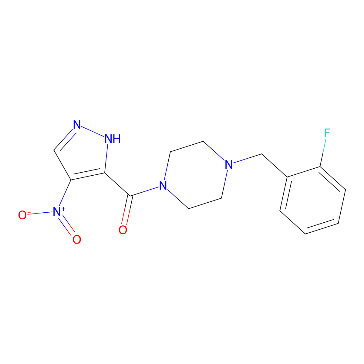 [4-[(2-fluorophenyl)methyl]piperazin-1-yl]-(4-nitro-1H-pyrazol-5-yl)methanone molecular structure, CAS 1005565-67-2