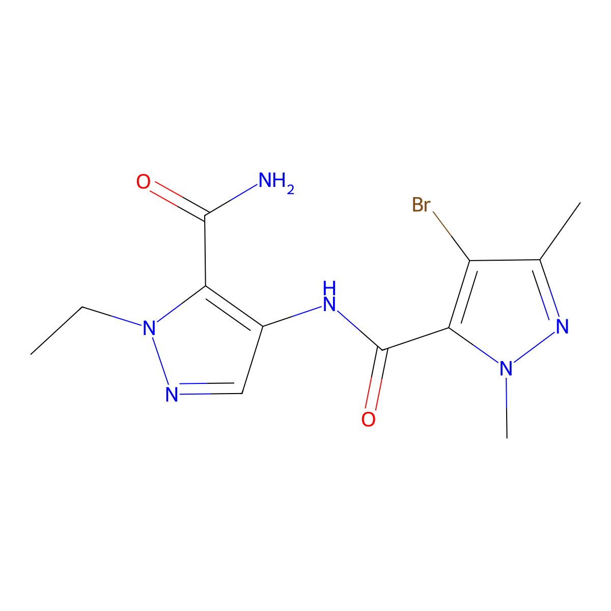 4-bromo-N-(5-carbamoyl-1-ethylpyrazol-4-yl)-2,5-dimethylpyrazole-3-carboxamide molecular structure, CAS 1005565-72-9