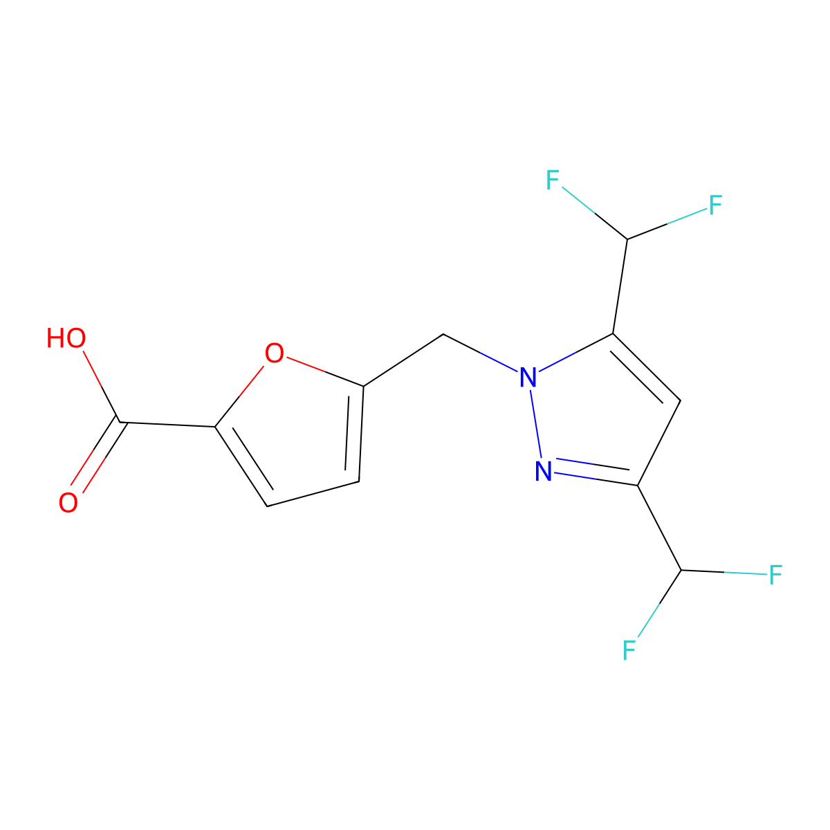 5-{[3,5-Bis(difluoromethyl)-1H-pyrazol-1-YL]methyl}-2-furoic acid molecular structure, CAS 1005565-98-9