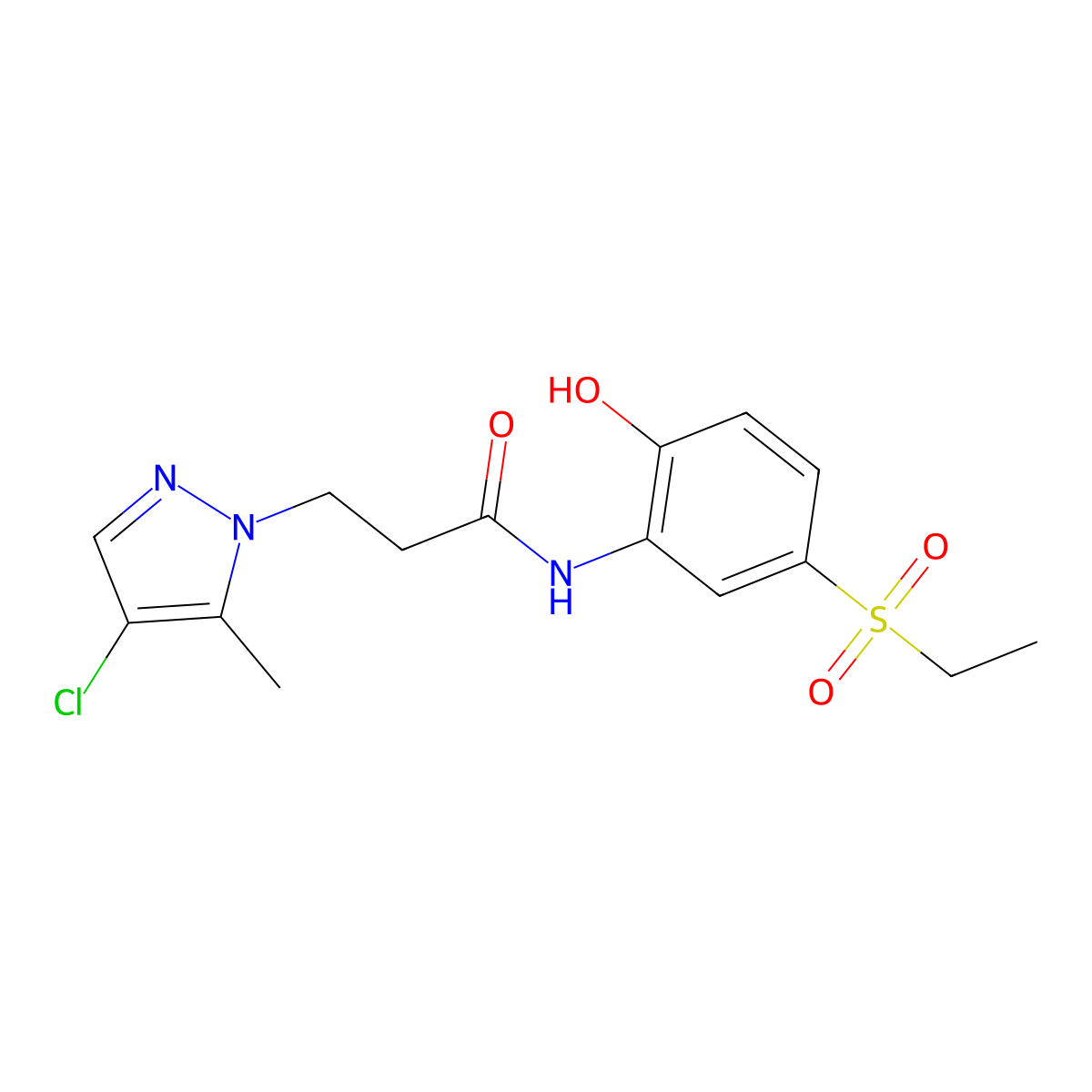 3-(4-chloro-5-methyl-1H-pyrazol-1-yl)-N-[5-(ethylsulfonyl)-2-hydroxyphenyl]propanamide molecular structure, CAS 1005565-99-0