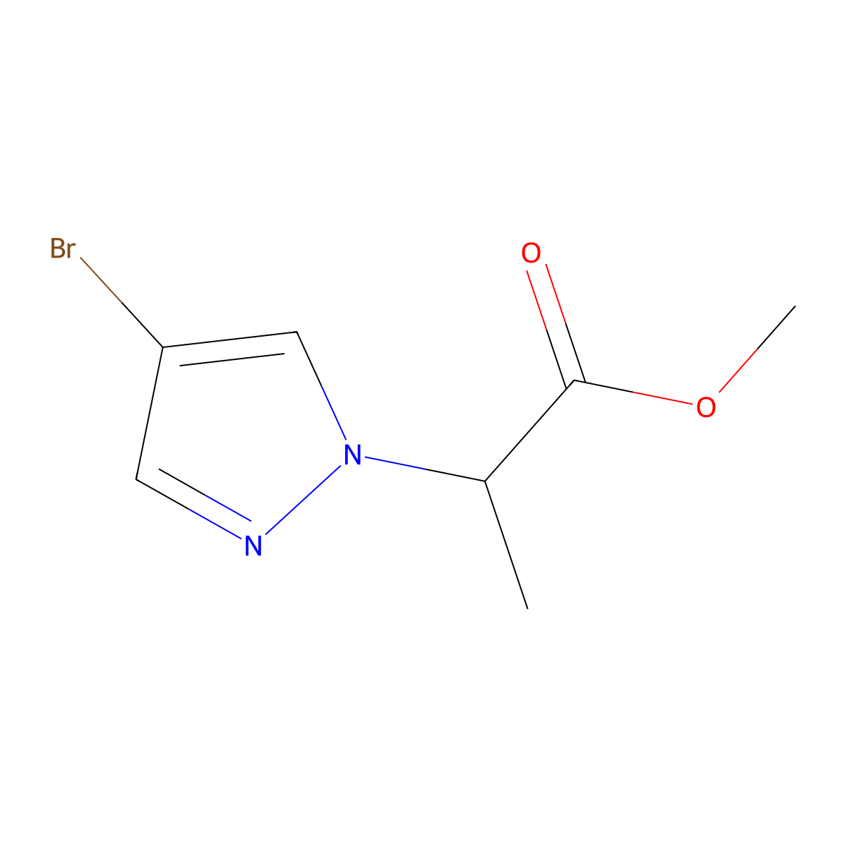 methyl 2-(4-bromo-1H-pyrazol-1-yl)propanoate molecular structure, CAS 1005566-07-3