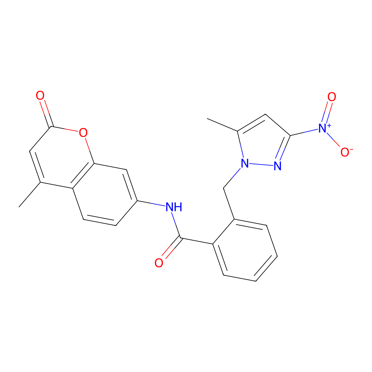 2-[(5-methyl-3-nitro-1H-pyrazol-1-yl)methyl]-N-(4-methyl-2-oxo-2H-chromen-7-yl)benzamide molecular structure, CAS 1005566-14-2