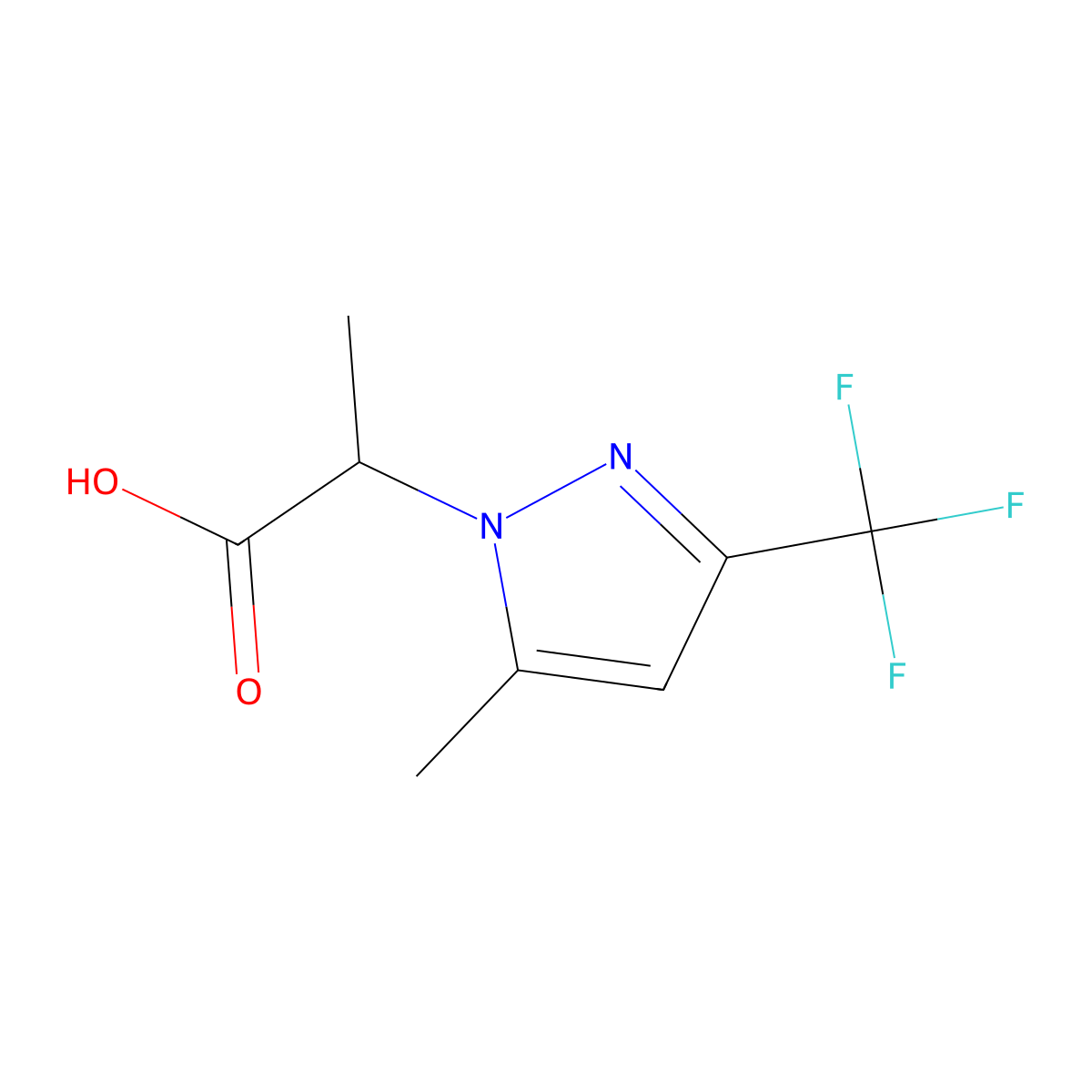 2-[5-methyl-3-(trifluoromethyl)-1H-pyrazol-1-yl]propanoic acid molecular structure, CAS 1005566-34-6