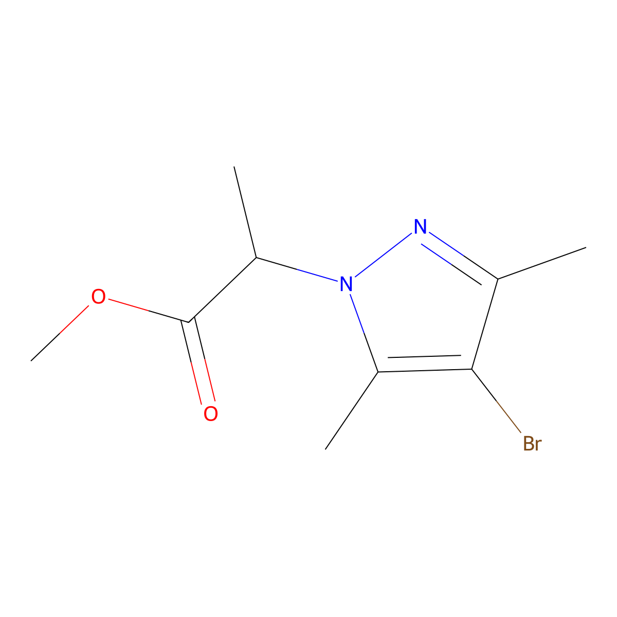 methyl 2-(4-bromo-3,5-dimethyl-1H-pyrazol-1-yl)propanoate molecular structure, CAS 1005566-41-5