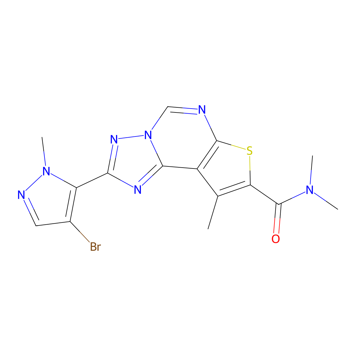 2-(4-bromo-1-methyl-1H-pyrazol-5-yl)-N,N,9-trimethylthieno[3,2-e][1,2,4]triazolo[1,5-c]pyrimidine-8-carboxamide molecular structure, CAS 1005566-44-8