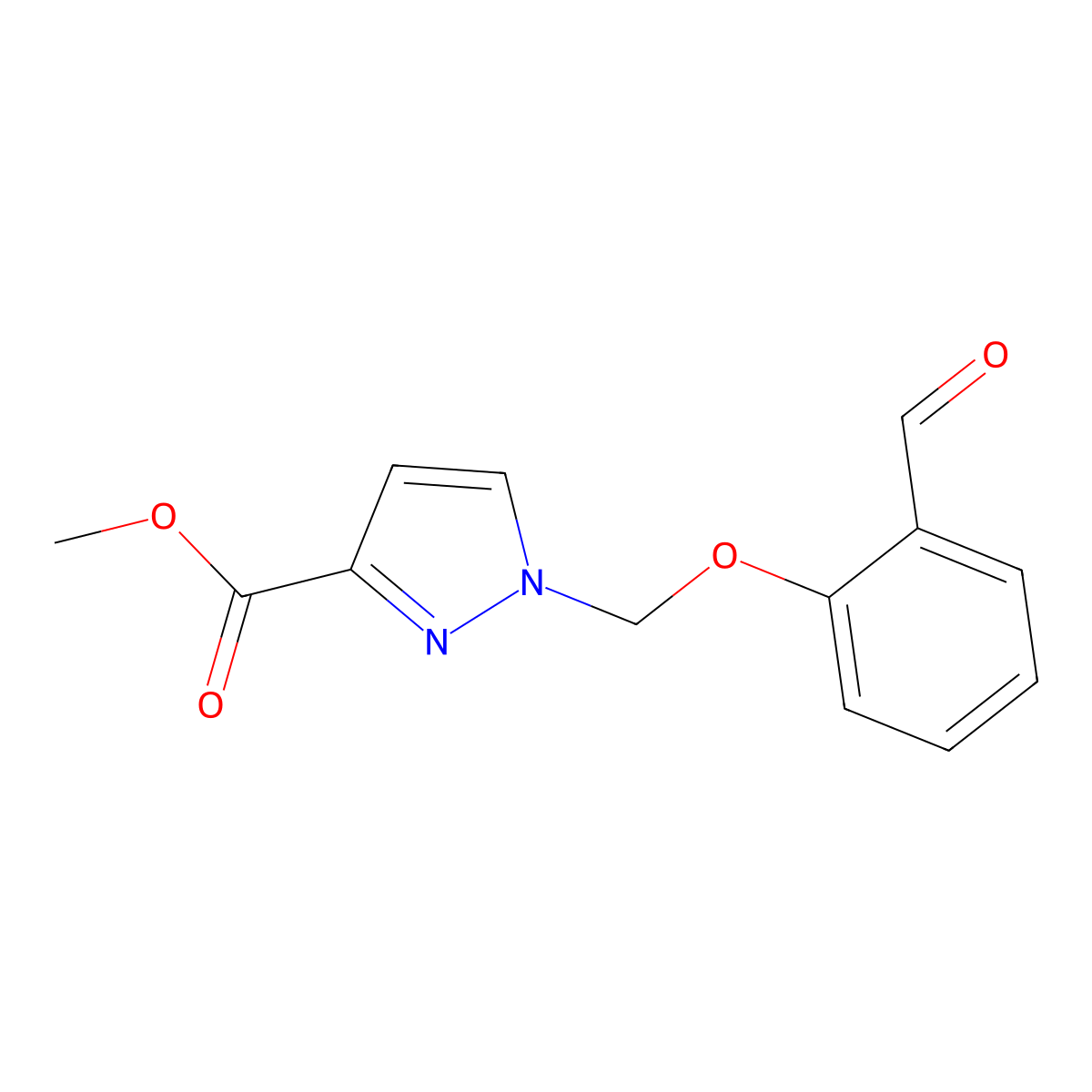 methyl 1-[(2-formylphenoxy)methyl]-1H-pyrazole-3-carboxylate molecular structure, CAS 1005566-45-9