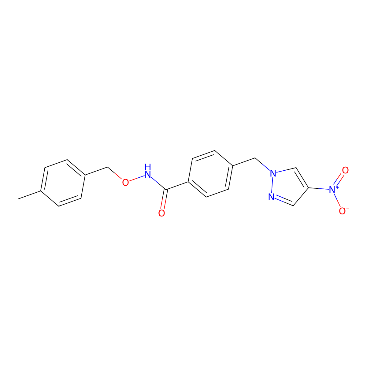 N-[(4-methylphenyl)methoxy]-4-[(4-nitropyrazol-1-yl)methyl]benzamide molecular structure, CAS 1005566-54-0