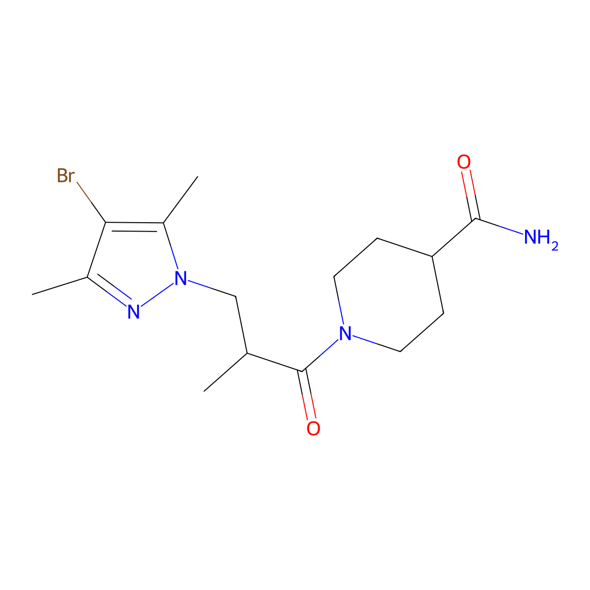 1-[3-(4-bromo-3,5-dimethyl-1H-pyrazol-1-yl)-2-methylpropanoyl]piperidine-4-carboxamide molecular structure, CAS 1005566-63-1