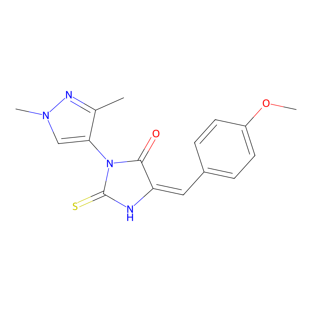 3-(1,3-Dimethylpyrazol-4-yl)-5-[(4-methoxyphenyl)methylidene]-2-sulfanylideneimidazolidin-4-one molecular structure, CAS 1005566-73-3