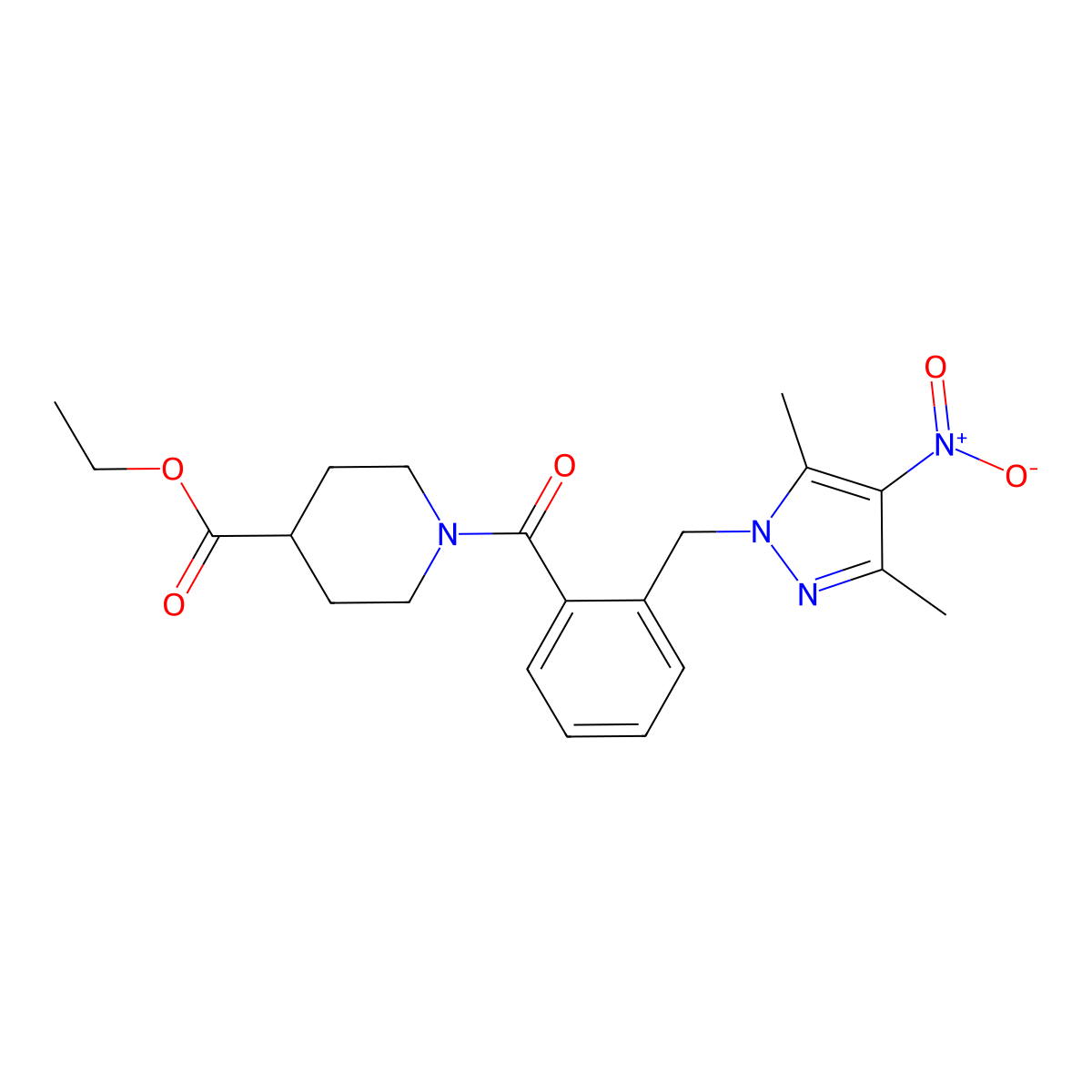 Ethyl 1-[2-[(3,5-dimethyl-4-nitropyrazol-1-yl)methyl]benzoyl]piperidine-4-carboxylate molecular structure, CAS 1005566-74-4