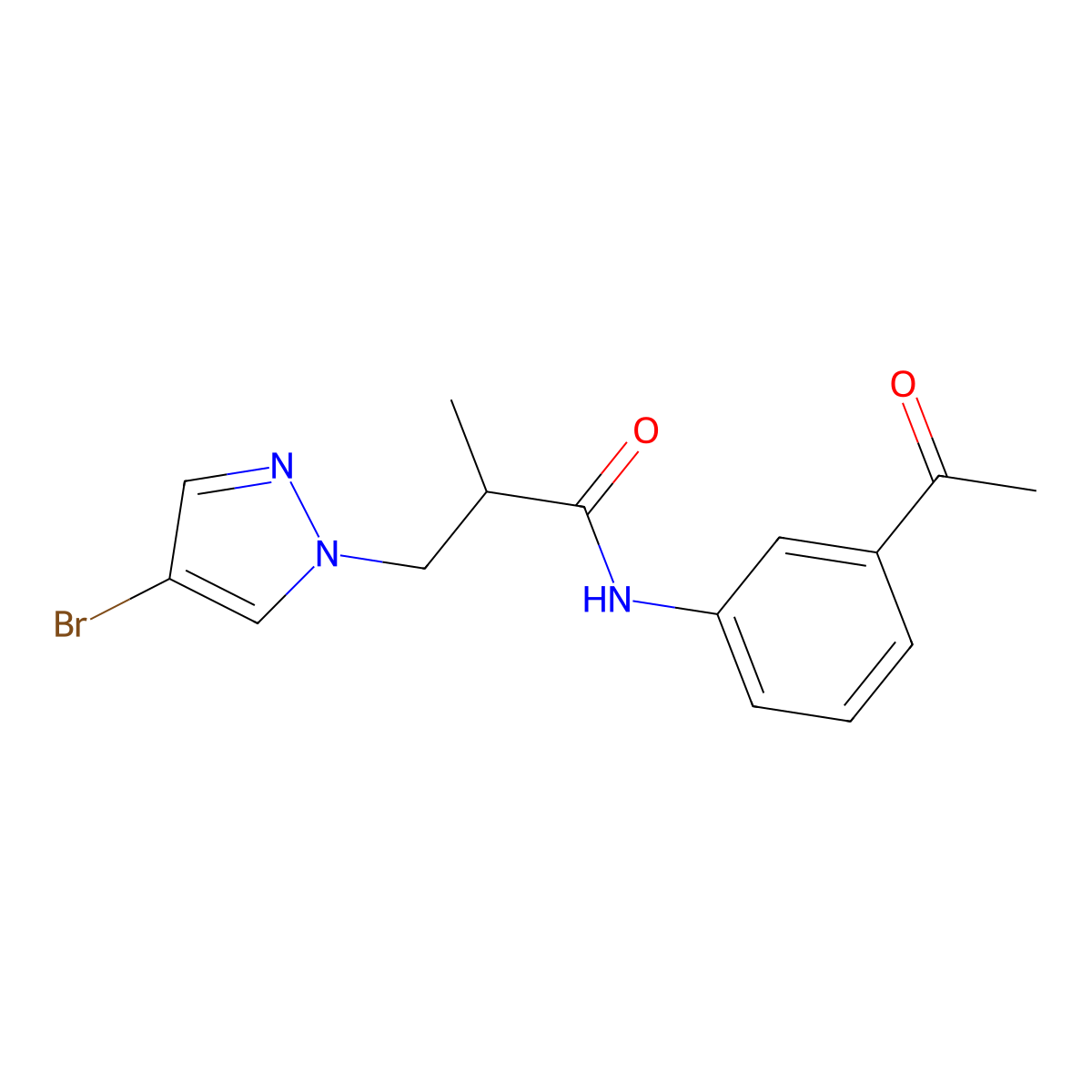 N-(3-acetylphenyl)-3-(4-bromopyrazol-1-yl)-2-methylpropanamide molecular structure, CAS 1005566-81-3