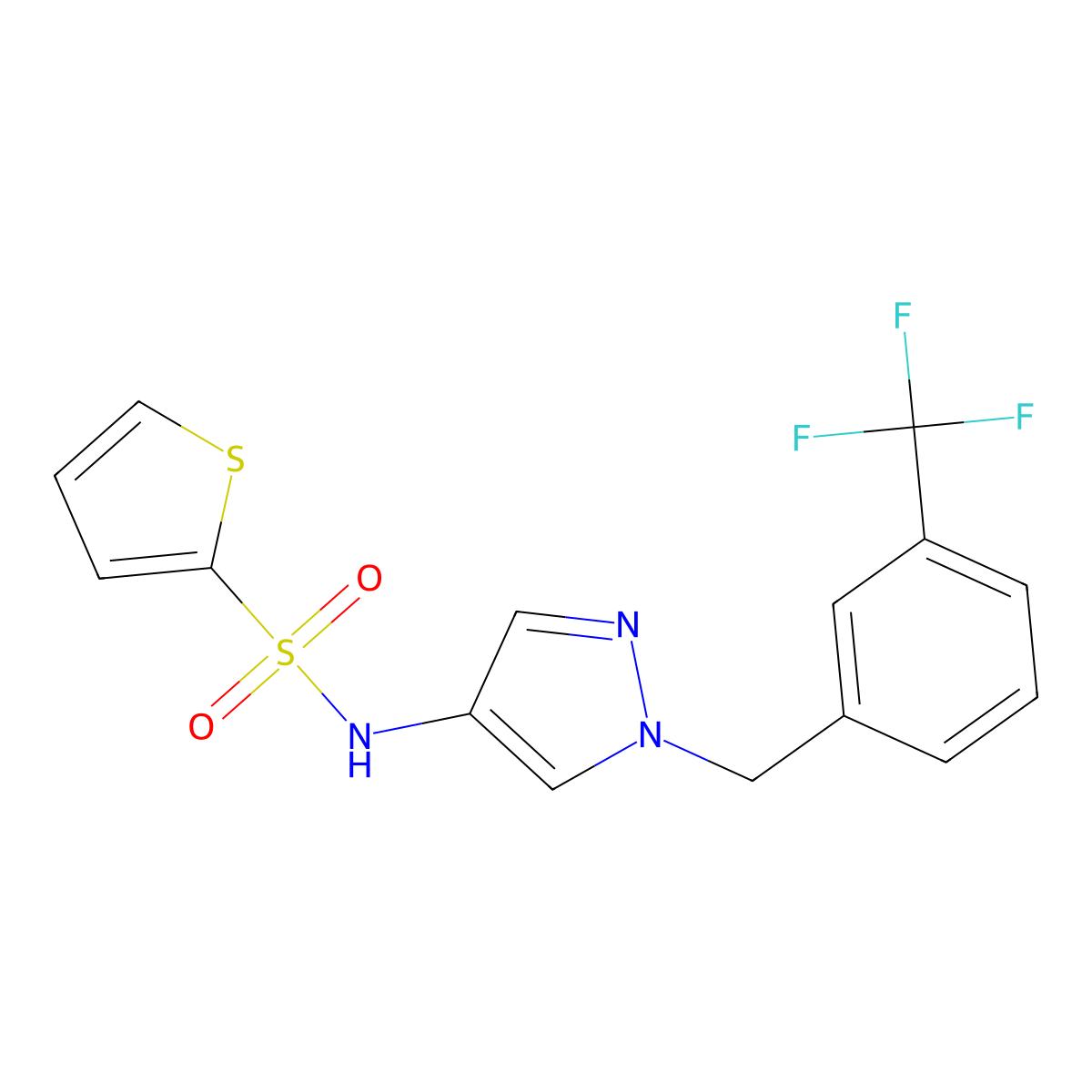 N-[1-[[3-(trifluoromethyl)phenyl]methyl]pyrazol-4-yl]thiophene-2-sulfonamide molecular structure, CAS 1005567-04-3