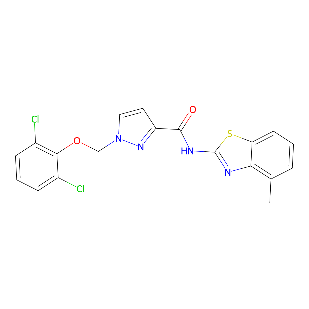1-[(2,6-dichlorophenoxy)methyl]-N-(4-methyl-1,3-benzothiazol-2-yl)pyrazole-3-carboxamide molecular structure, CAS 1005567-15-6