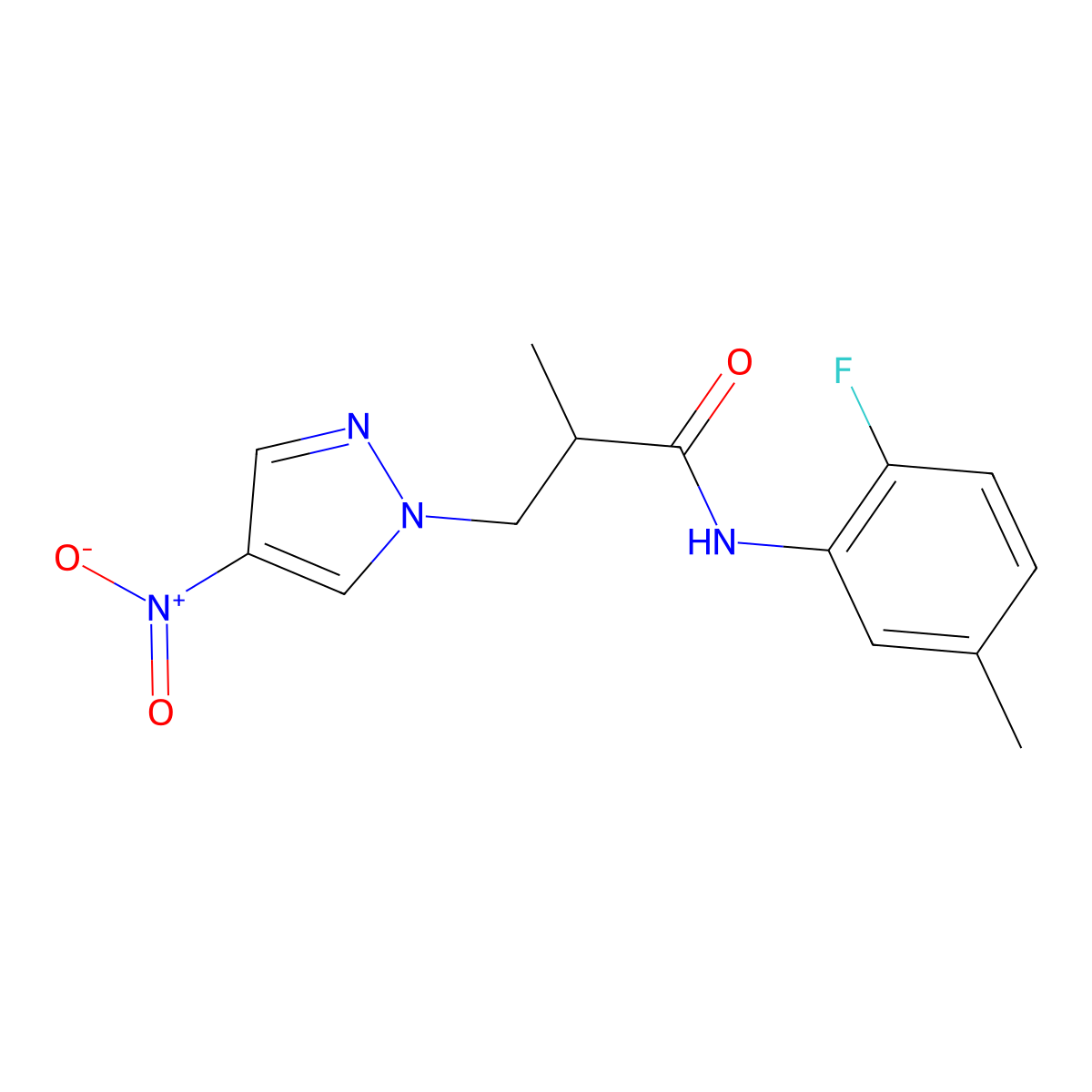 N-(2-fluoro-5-methylphenyl)-2-methyl-3-(4-nitropyrazol-1-yl)propanamide molecular structure, CAS 1005567-45-2