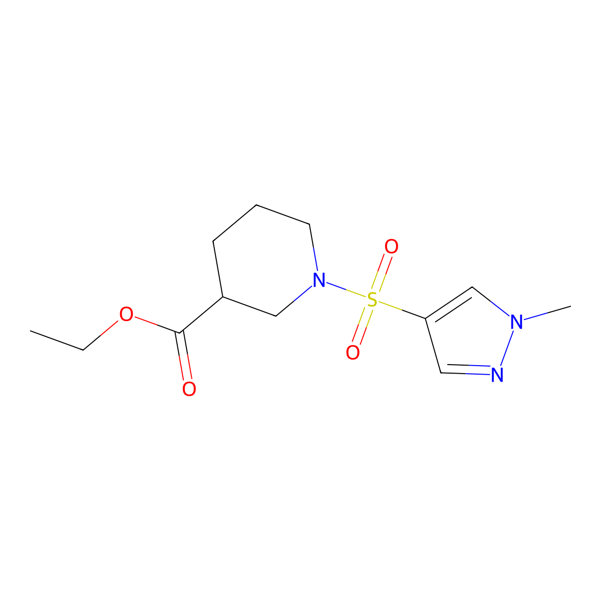 Ethyl 1-((1-methyl-1H-pyrazol-4-yl)sulfonyl)piperidine-3-carboxylate molecular structure, CAS 1005568-79-5