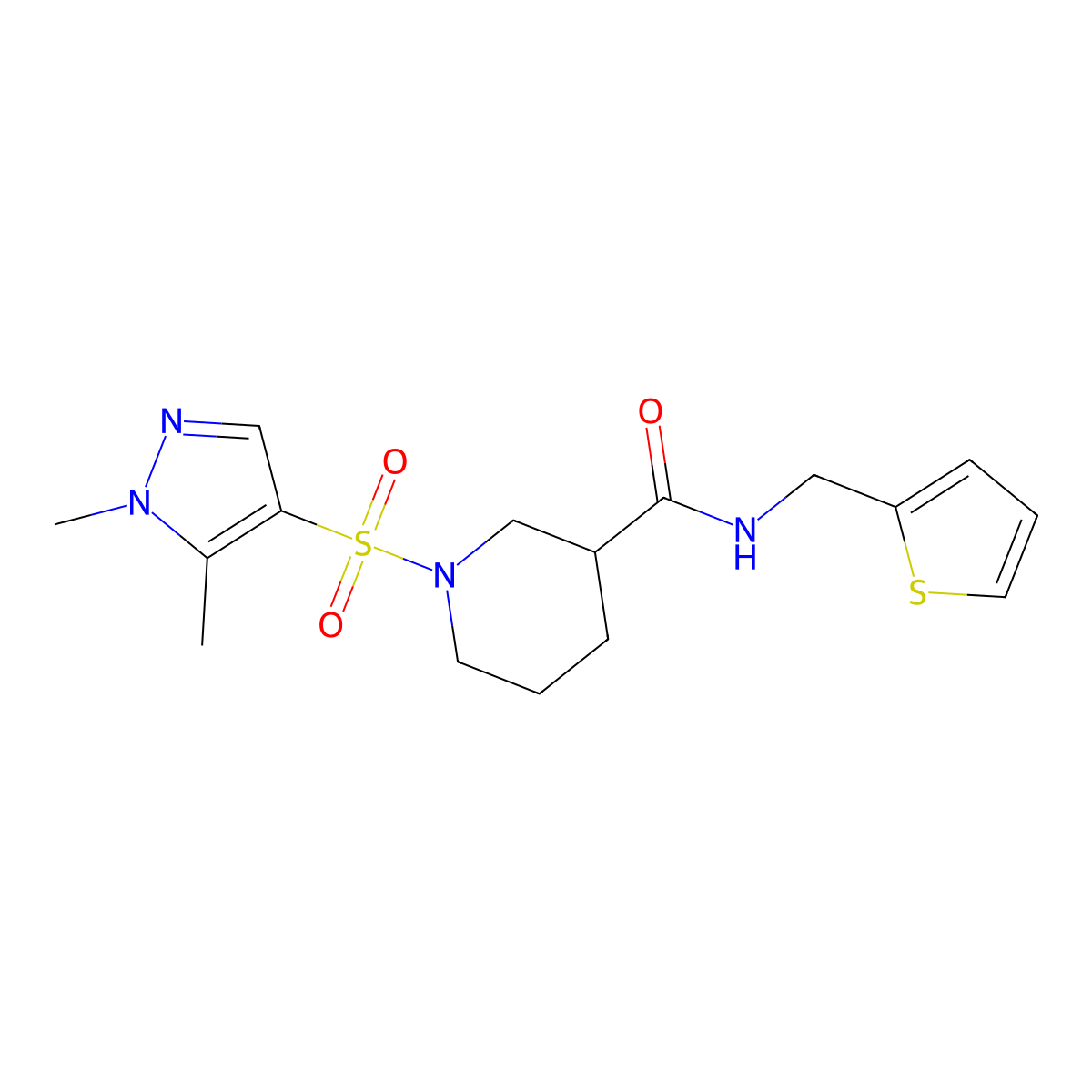 1-[(1,5-Dimethyl-1H-pyrazol-4-yl)sulfonyl]-N-(2-thienylmethyl)-3-piperidinecarboxamide molecular structure, CAS 1005568-80-8