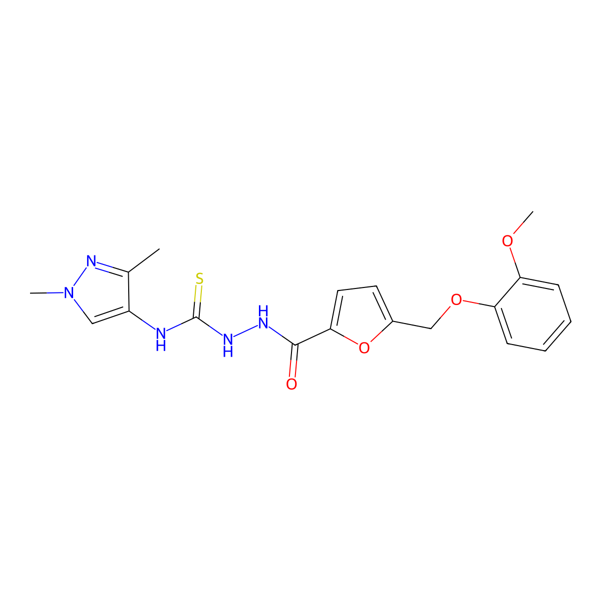 1-(1,3-Dimethylpyrazol-4-yl)-3-[[5-[(2-methoxyphenoxy)methyl]furan-2-carbonyl]amino]thiourea molecular structure, CAS 1005569-04-9