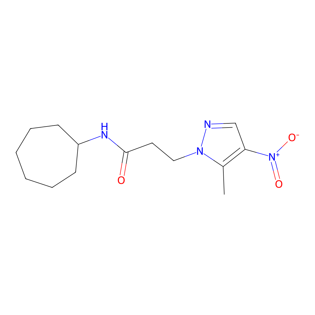 N-cycloheptyl-3-(5-methyl-4-nitro-1H-pyrazol-1-yl)propanamide molecular structure, CAS 1005569-30-1