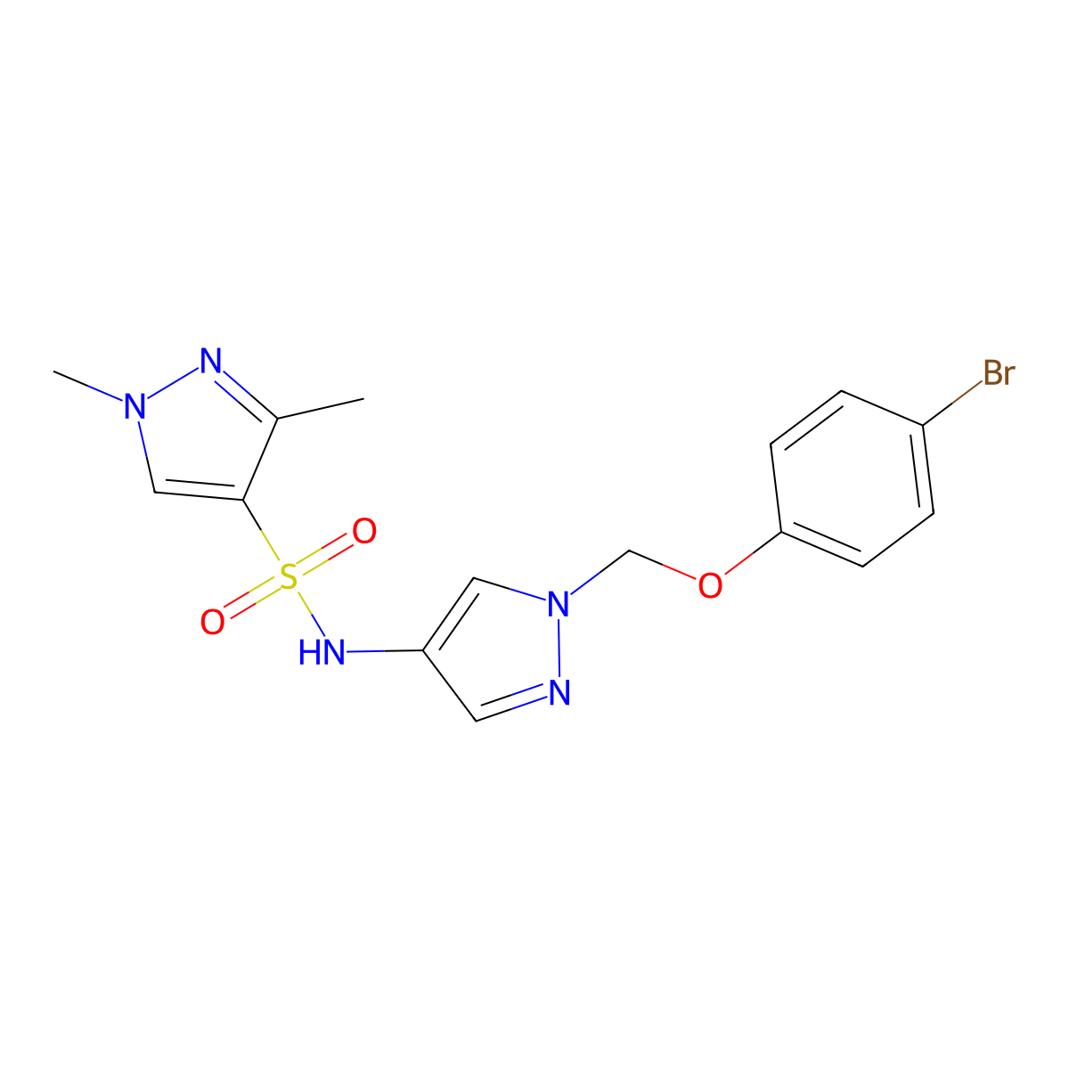 N-{1-[(4-bromophenoxy)methyl]-1H-pyrazol-4-yl}-1,3-dimethyl-1H-pyrazole-4-sulfonamide molecular structure, CAS 1005569-33-4