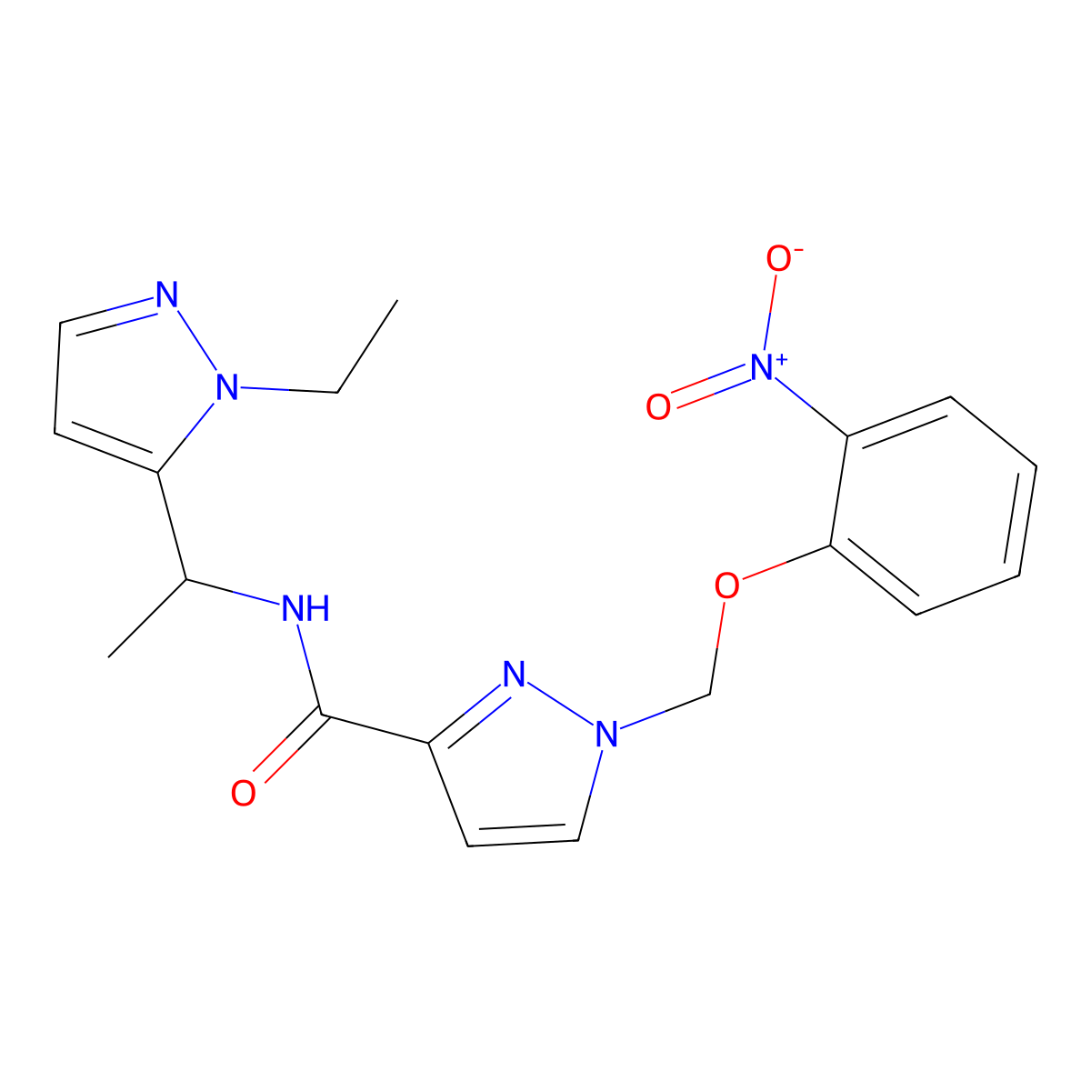 N-[1-(1-ethyl-1H-pyrazol-5-yl)ethyl]-1-[(2-nitrophenoxy)methyl]-1H-pyrazole-3-carboxamide molecular structure, CAS 1005569-91-4