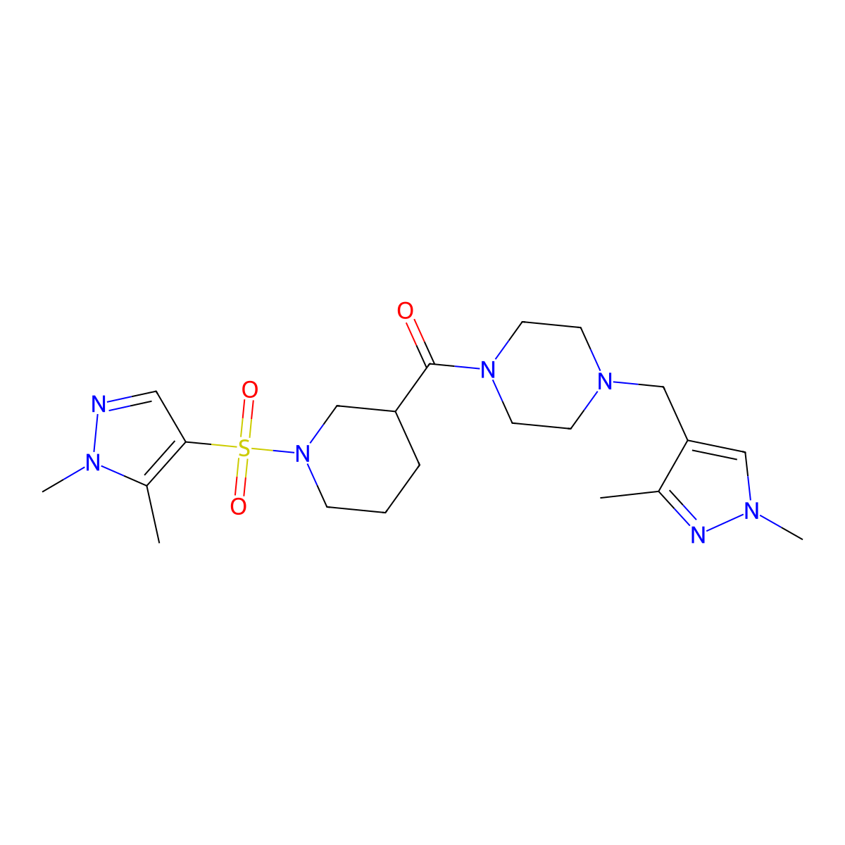 {4-[(1,3-dimethyl-1H-pyrazol-4-yl)methyl]piperazin-1-yl}{1-[(1,5-dimethyl-1H-pyrazol-4-yl)sulfonyl]piperidin-3-yl}methanone molecular structure, CAS 1005570-07-9