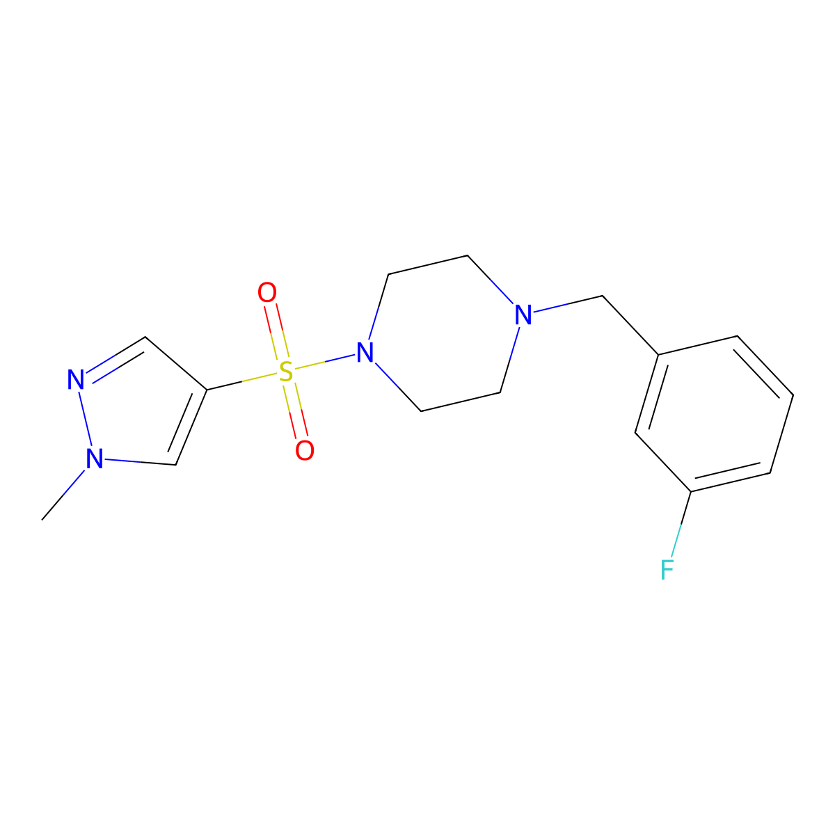 1-(3-fluorobenzyl)-4-[(1-methyl-1H-pyrazol-4-yl)sulfonyl]piperazine molecular structure, CAS 1005570-49-9