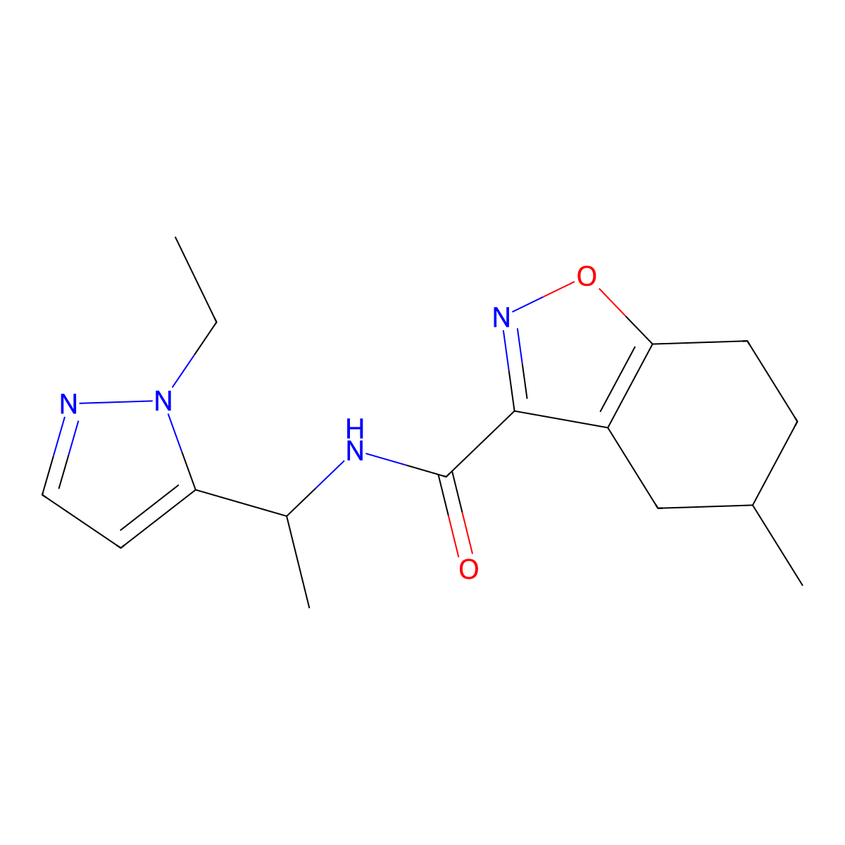 N-[1-(1-ethyl-1H-pyrazol-5-yl)ethyl]-5-methyl-4,5,6,7-tetrahydro-1,2-benzoxazole-3-carboxamide molecular structure, CAS 1005570-53-5
