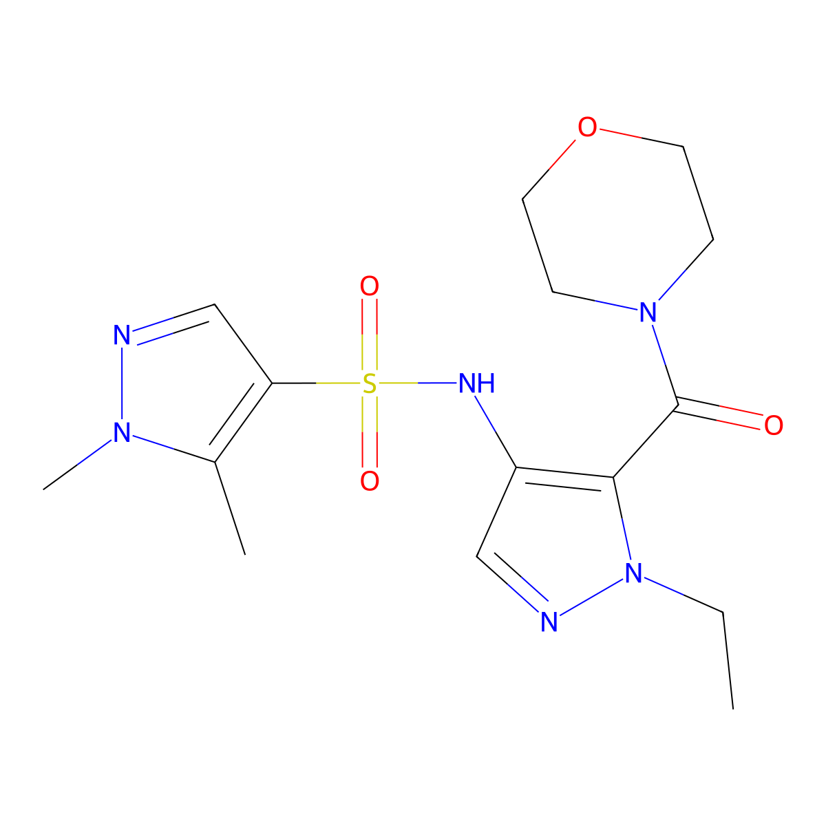 N-[1-ethyl-5-(morpholin-4-ylcarbonyl)-1H-pyrazol-4-yl]-1,5-dimethyl-1H-pyrazole-4-sulfonamide molecular structure, CAS 1005570-72-8