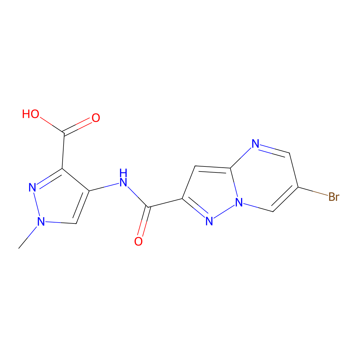 4-{[(6-bromopyrazolo[1,5-a]pyrimidin-2-yl)carbonyl]amino}-1-methyl-1H-pyrazole-3-carboxylic acid molecular structure, CAS 1005570-79-5
