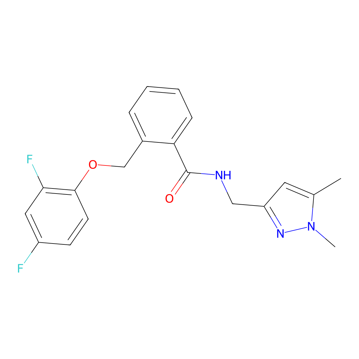 2-[(2,4-difluorophenoxy)methyl]-N-[(1,5-dimethylpyrazol-3-yl)methyl]benzamide molecular structure, CAS 1005571-06-1