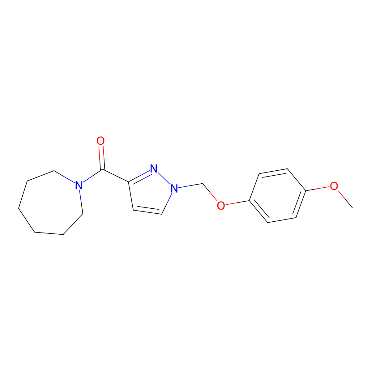 azepan-1-yl{1-[(4-methoxyphenoxy)methyl]-1H-pyrazol-3-yl}methanone molecular structure, CAS 1005571-36-7