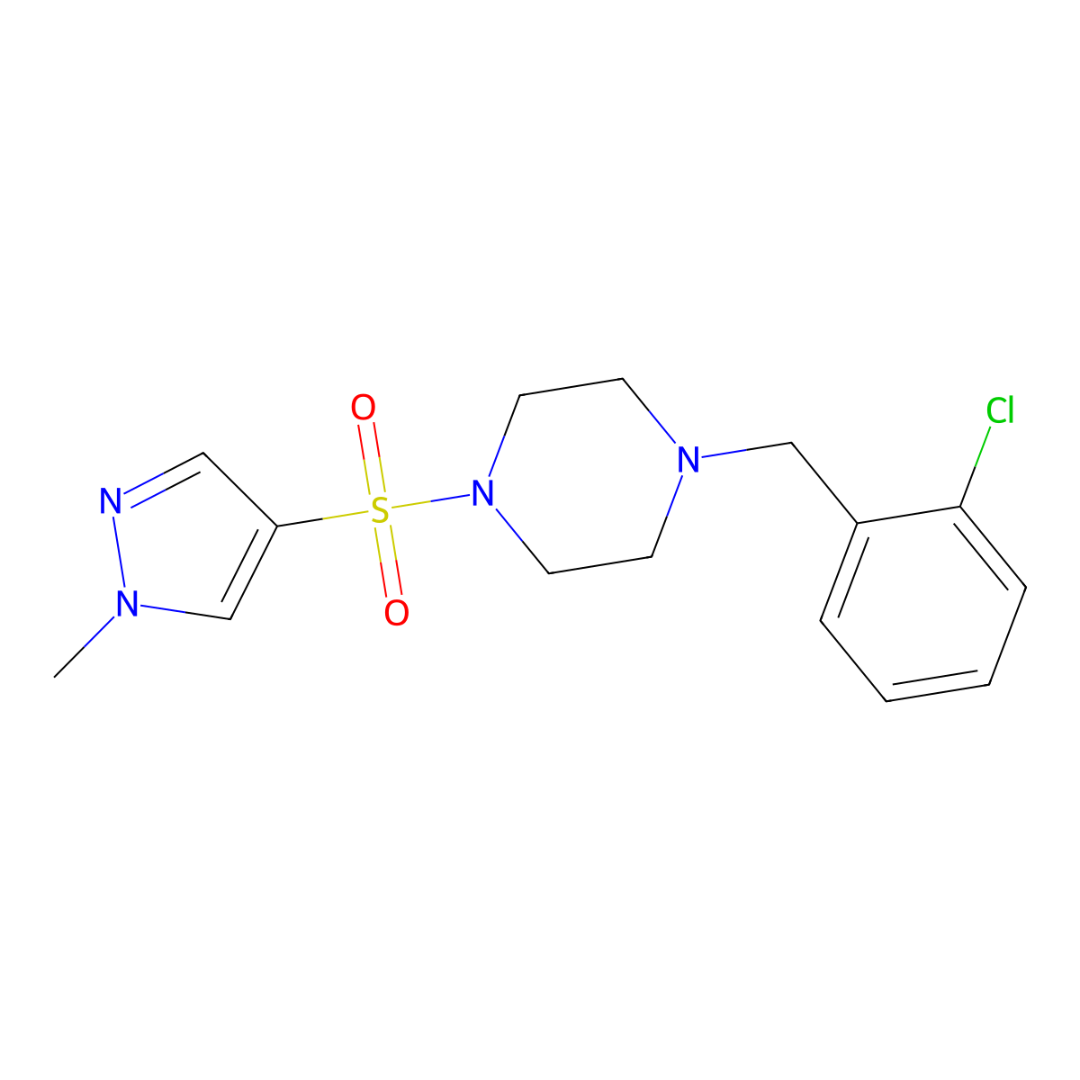 1-(2-chlorobenzyl)-4-[(1-methyl-1H-pyrazol-4-yl)sulfonyl]piperazine molecular structure, CAS 1005571-42-5