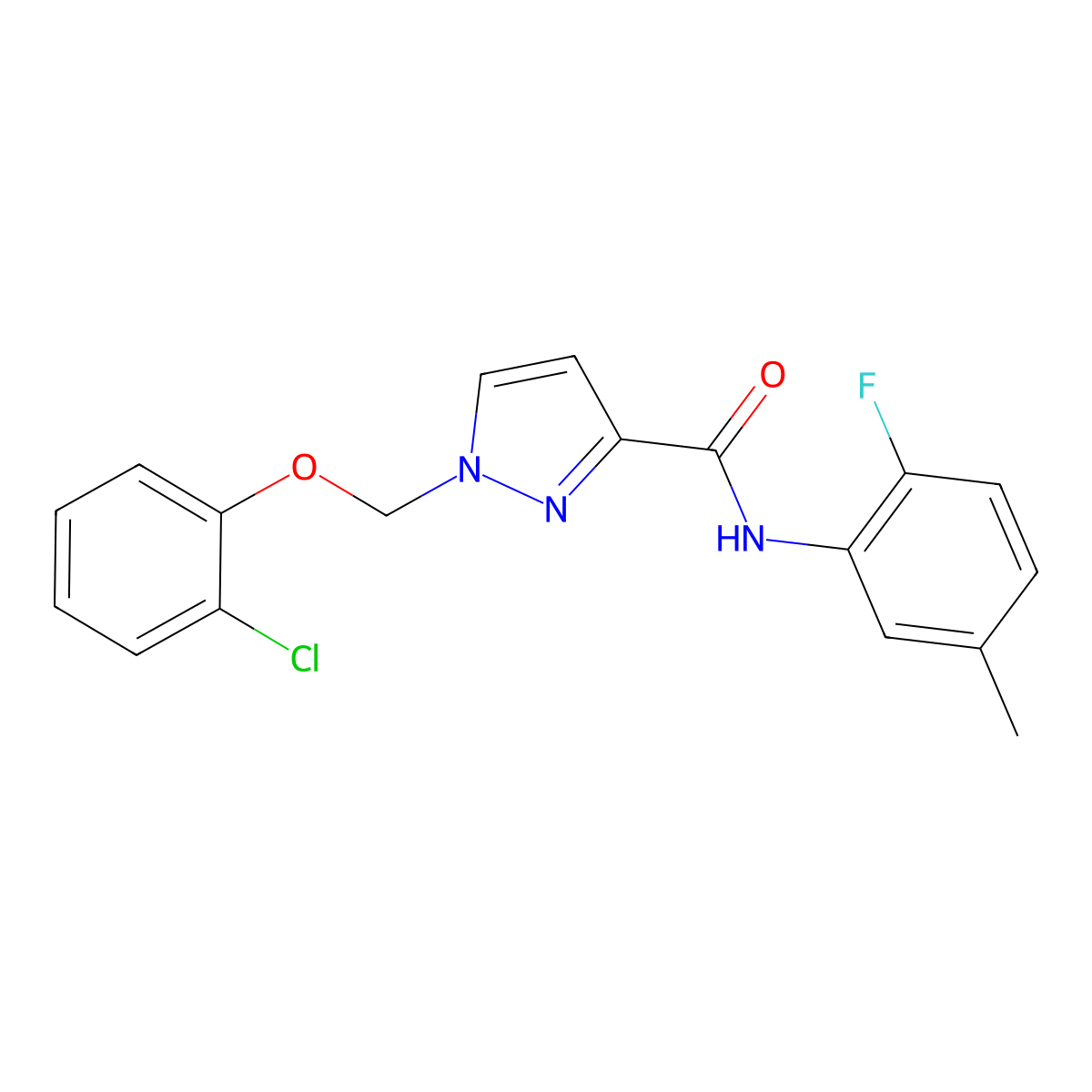 1-[(2-chlorophenoxy)methyl]-N-(2-fluoro-5-methylphenyl)-1H-pyrazole-3-carboxamide molecular structure, CAS 1005571-82-3