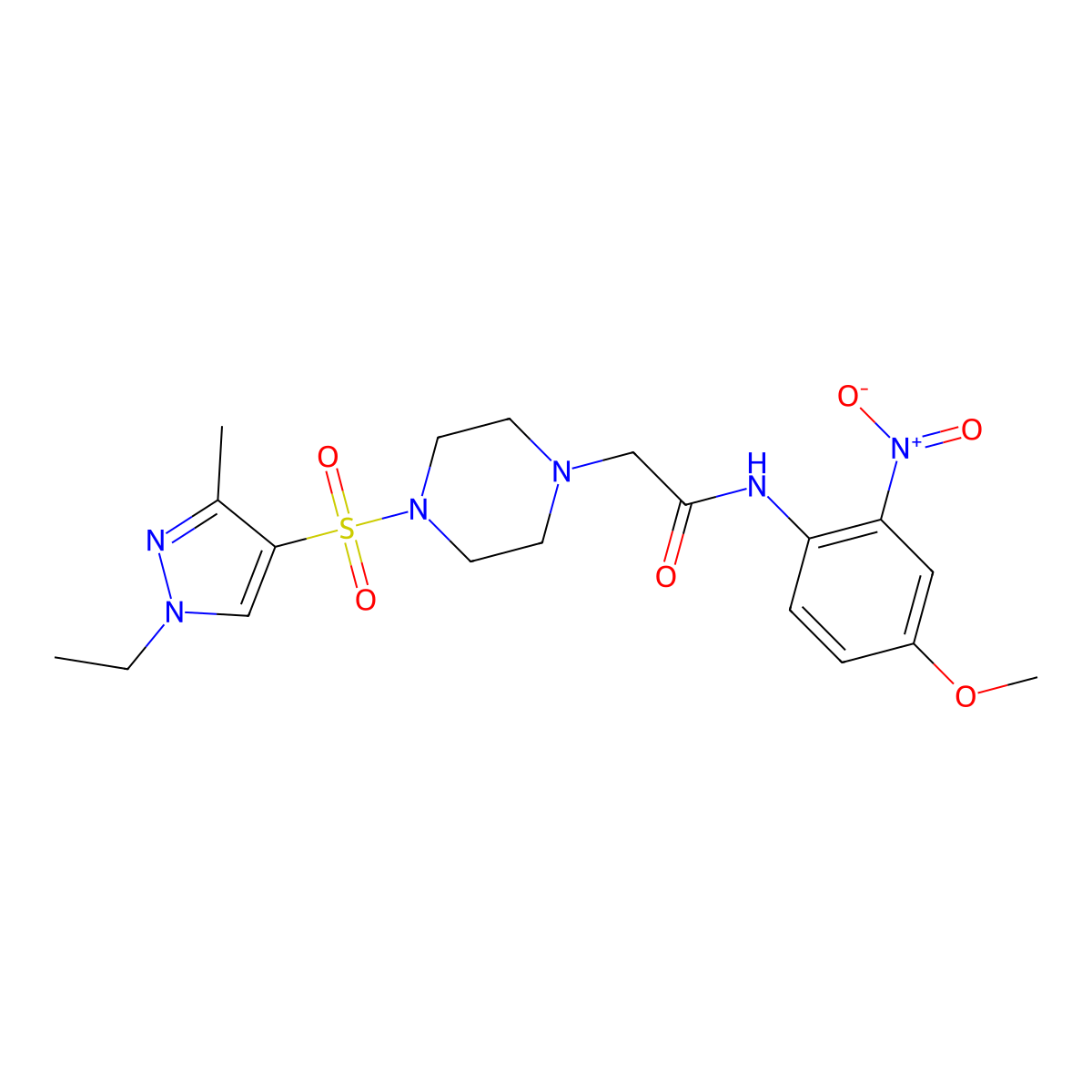 2-{4-[(1-ethyl-3-methyl-1H-pyrazol-4-yl)sulfonyl]piperazin-1-yl}-N-(4-methoxy-2-nitrophenyl)acetamide molecular structure, CAS 1005572-53-1