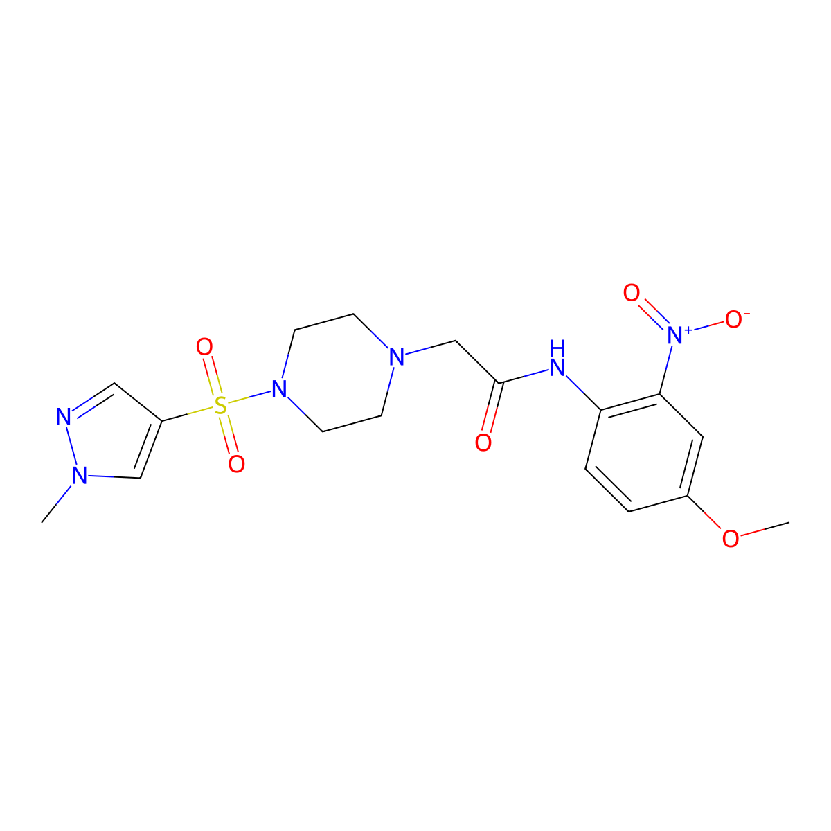 N-(4-methoxy-2-nitrophenyl)-2-{4-[(1-methyl-1H-pyrazol-4-yl)sulfonyl]piperazin-1-yl}acetamide molecular structure, CAS 1005572-61-1