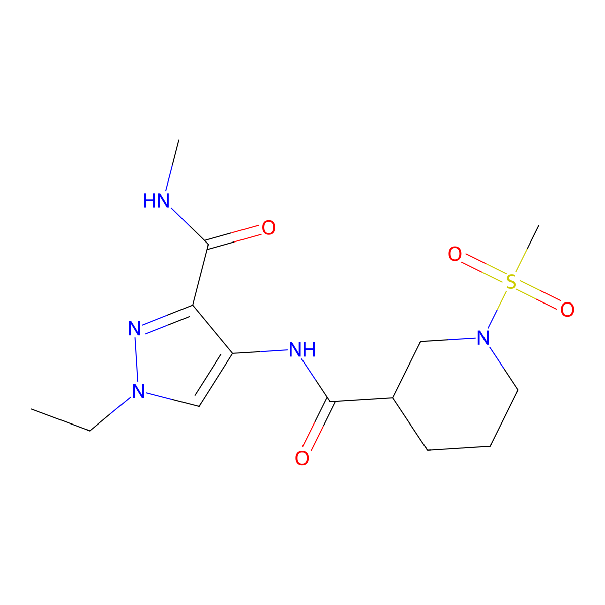 N-[1-ethyl-3-(methylcarbamoyl)-1H-pyrazol-4-yl]-1-(methylsulfonyl)piperidine-3-carboxamide molecular structure, CAS 1005572-68-8