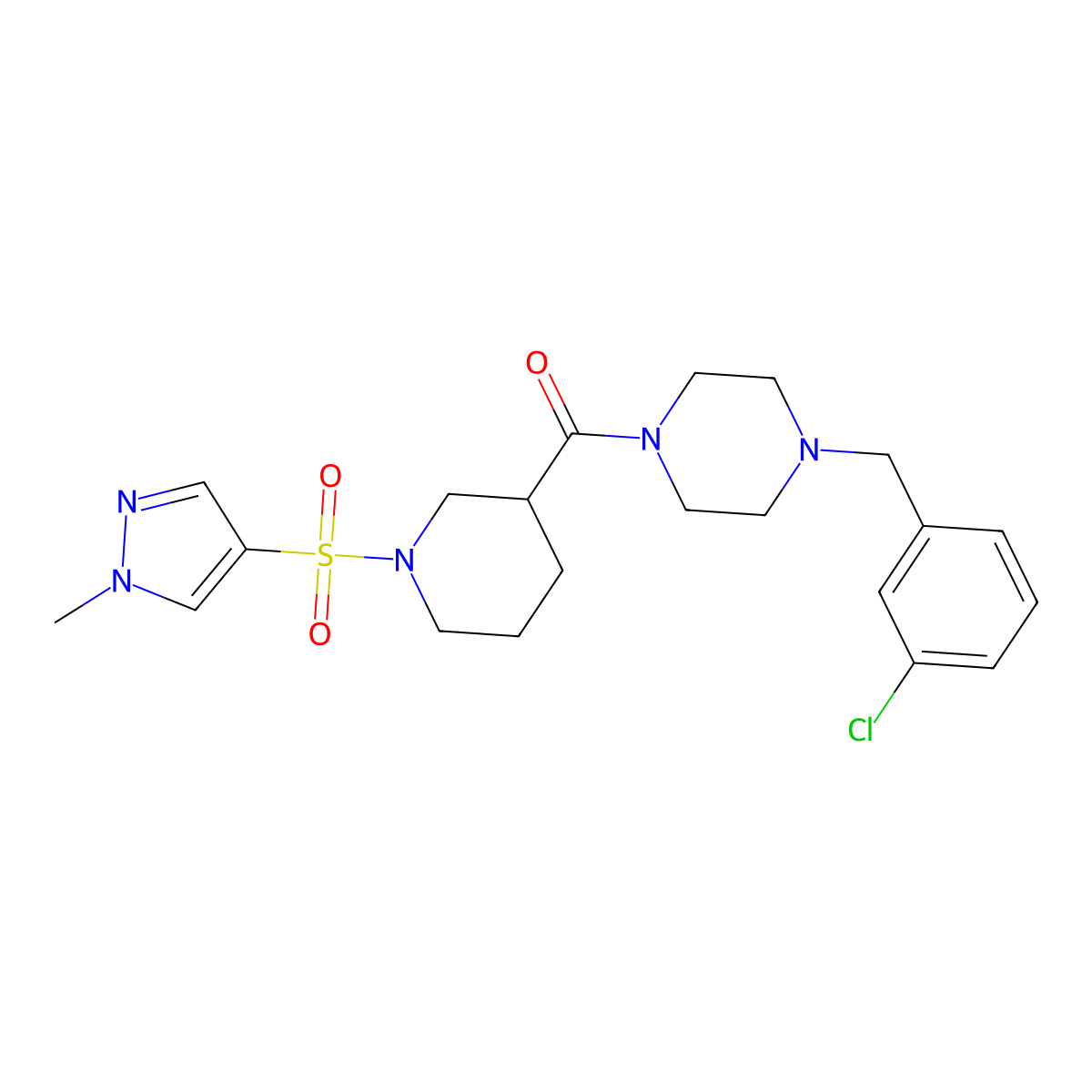 [4-(3-chlorobenzyl)piperazin-1-yl]{1-[(1-methyl-1H-pyrazol-4-yl)sulfonyl]piperidin-3-yl}methanone molecular structure, CAS 1005573-13-6
